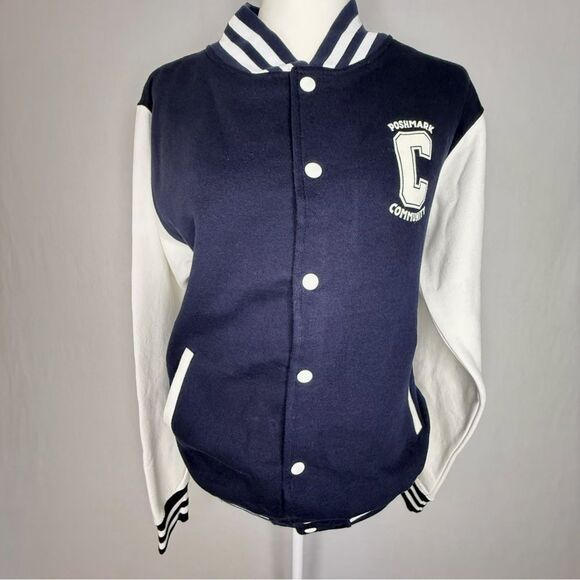 Poshmark Letterman Jacket Navy and White - Picture 7 of 7